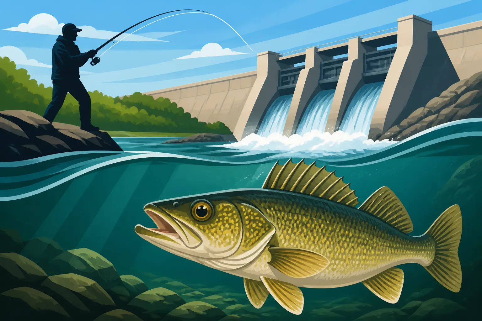 Milford Lake Walleye Fishing Near the Dam